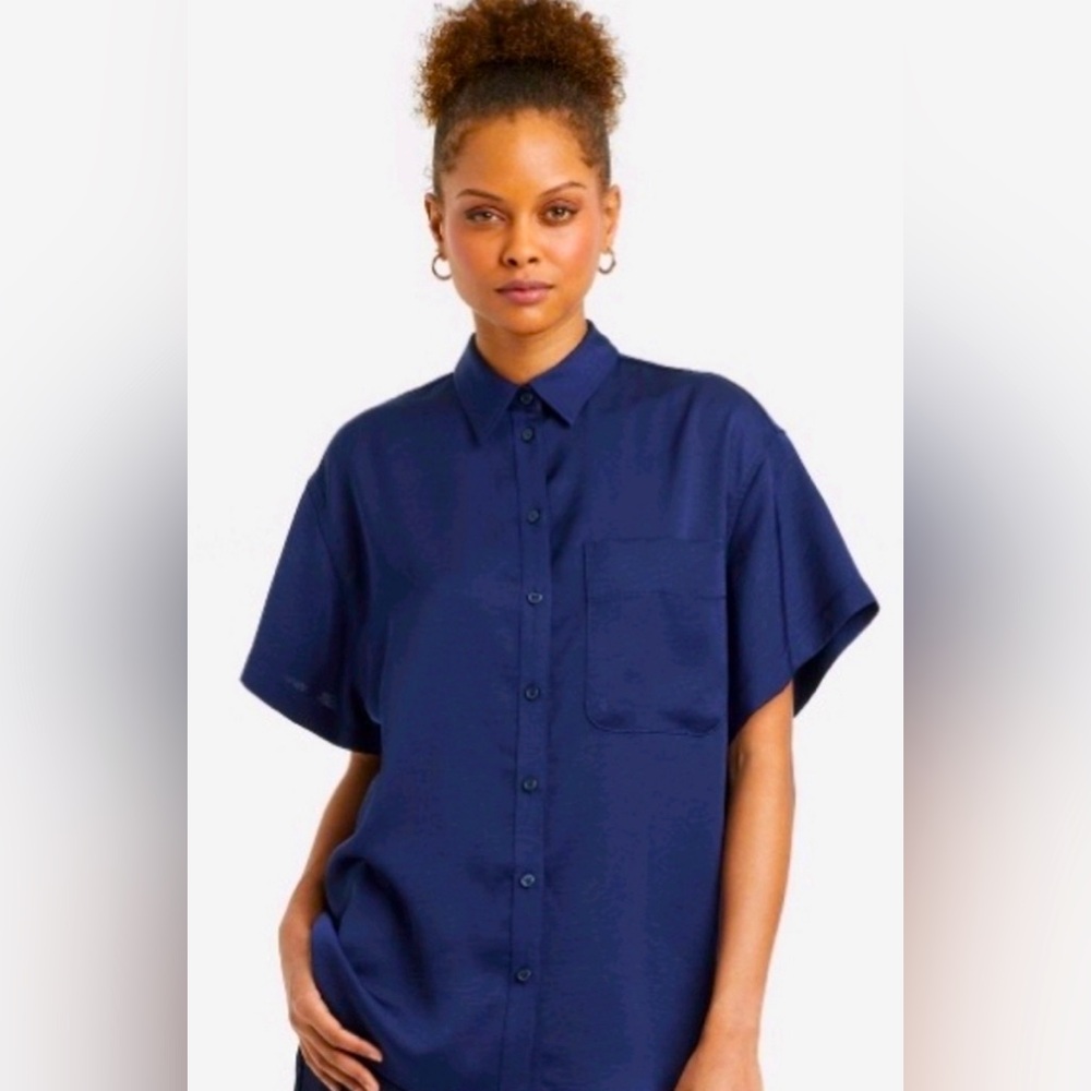 A New Day Oversized Satin Button Up Shirt
